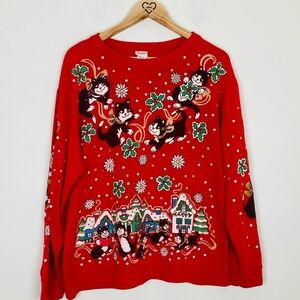 Vintage made in USA red Christmas cat sweatshirt w/ glitter accents. Size Large